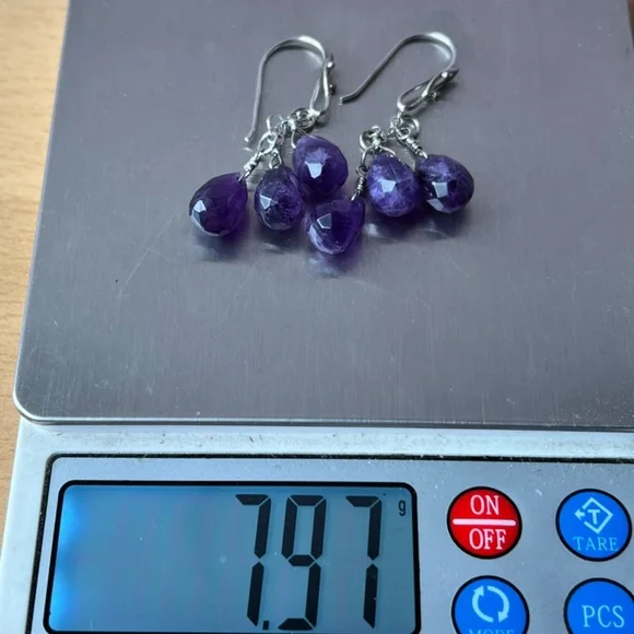 VINTAGE STERLING SILVER PURPLE AMETHYST DANGLE DROP EARRINGS 925 STERLING SILVER